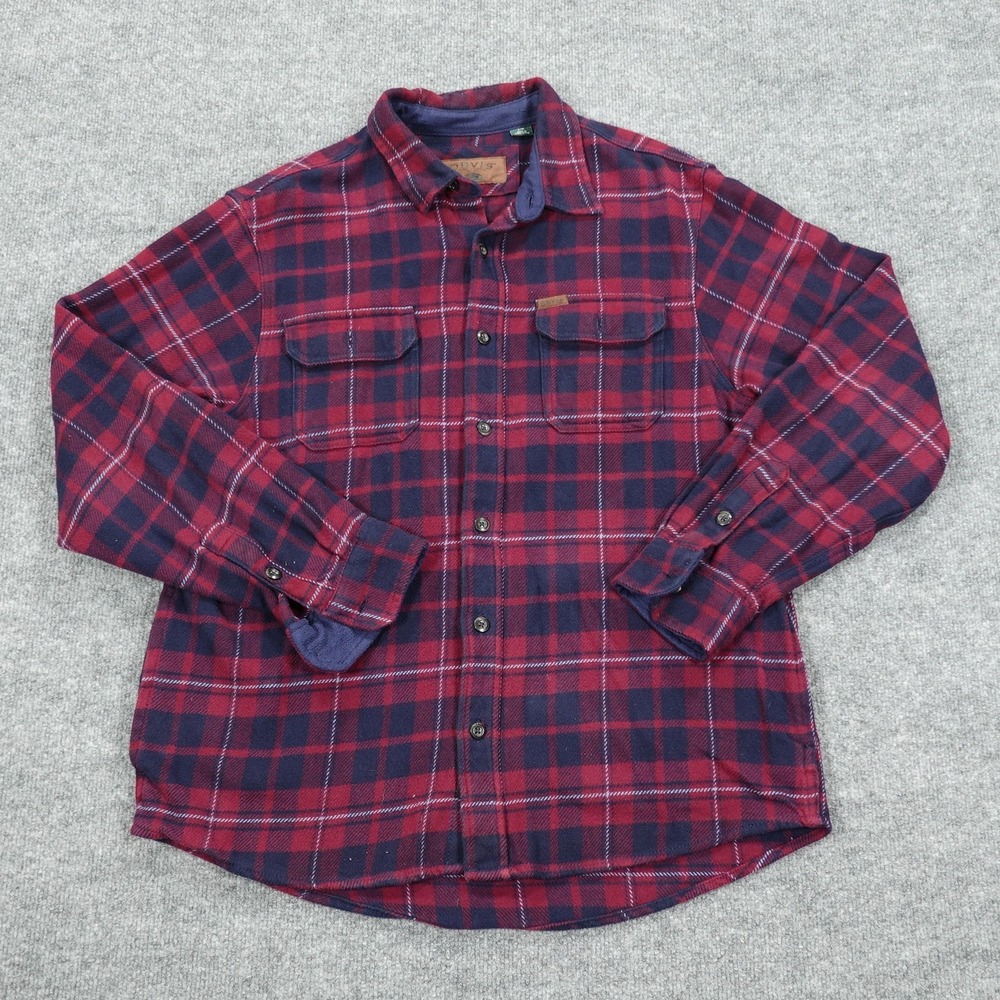 Orvis Shirt Mens Medium Red Plaid Long Sleeve Button Up Flannel Pockets Shacket